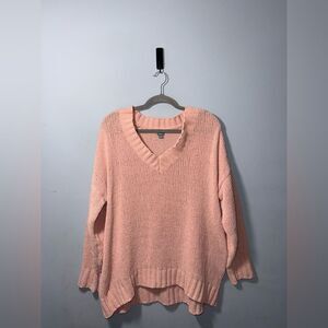 Aerie womens Chenille V-Neck Knit Sweater peachy pink size small EUC oversized
